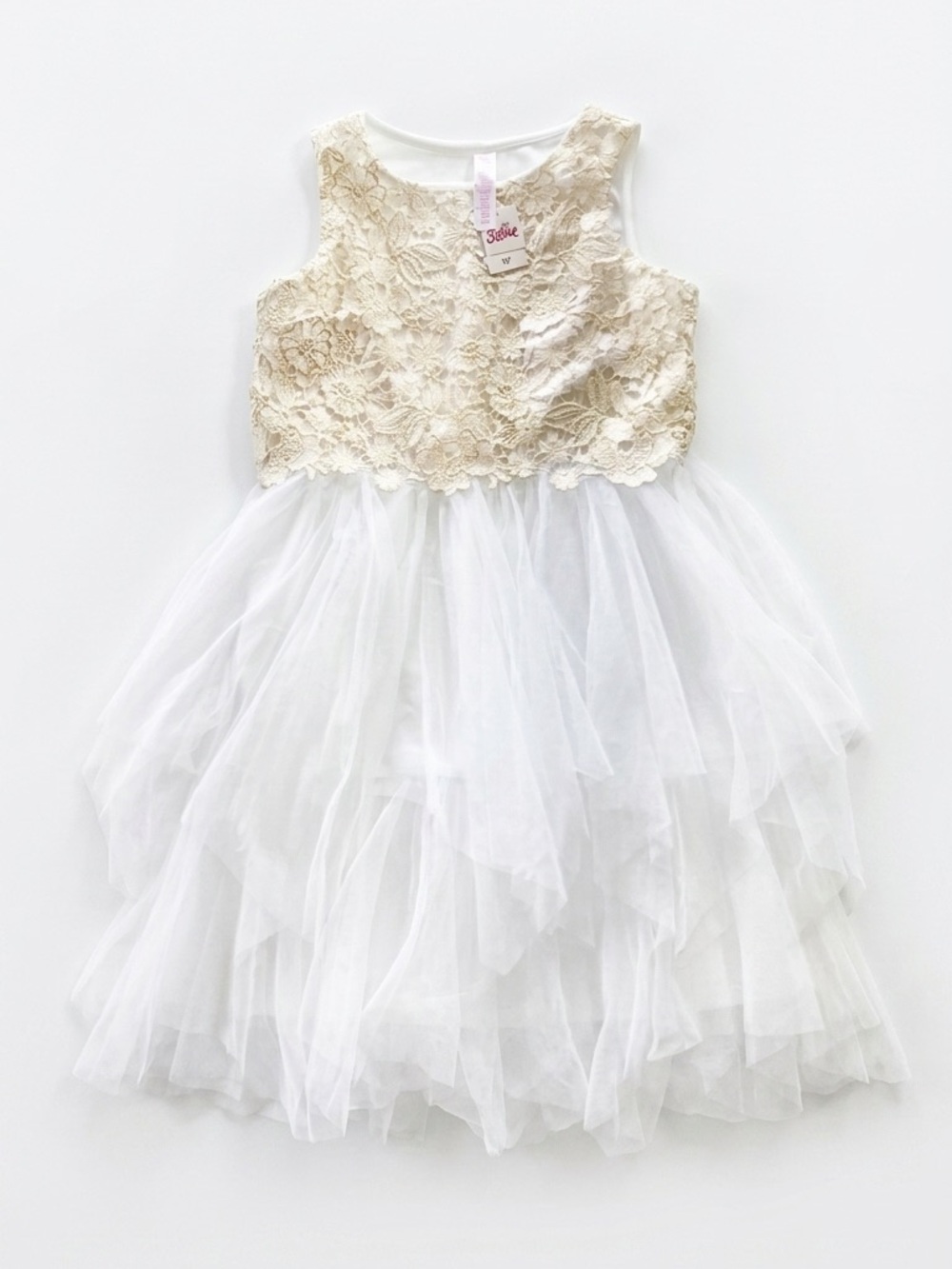NWT Justice White Floral Lace Tulle Tiered Princess Ethereal Dress Girls 14
